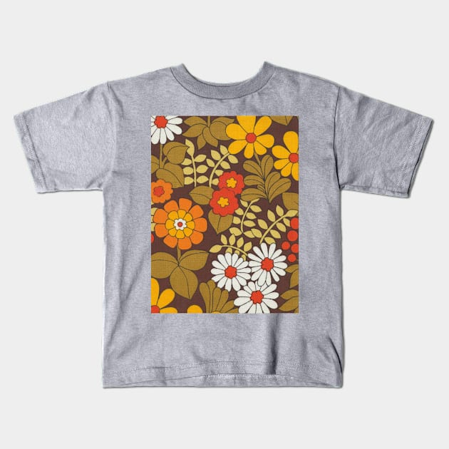 70s Orange Flowers Kids T-Shirt by Funkiberd